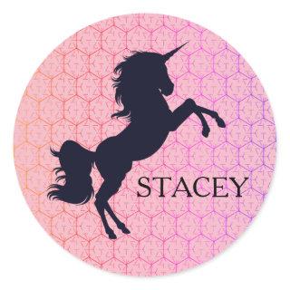 Custom Name/Color Unicorn Silhouette Pink Stickers