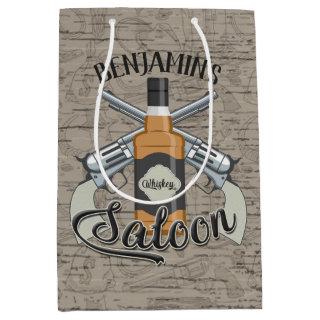 Custom NAME Cowboy Revolver Gun Whiskey Saloon Medium Gift Bag