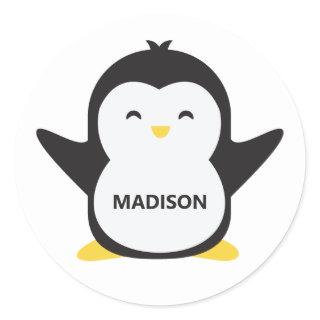 Custom name cute penguin stickers