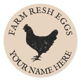 Custom name farm fresh eggs chicken silhouette classic round sticker