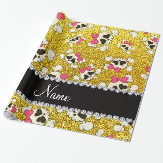 Custom name glitter neon yellow skulls pink bows