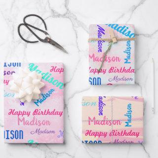 Custom NAME Happy Birthday Girl's Gift Wrapping Pa  Sheets