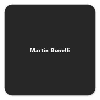 Custom Name Minimalist Modern Black White Square Sticker
