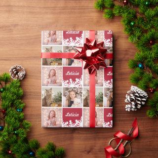 Custom Name & Photo Collage Red White Snowflake