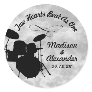 Custom Name Rock & Roll Drummer Wedding Drum Kit C Classic Round Sticker