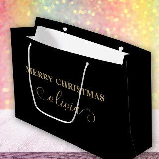 Custom Name Script Gold Black Large Gift Bag