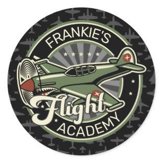 Custom NAME WWII Military Fighter War Plane Retro Classic Round Sticker