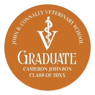 Custom Orange Veterinary School Graduation Party Classic Round Sticker