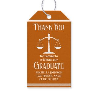 Custom Orange White Law School Graduation Party Gift Tags