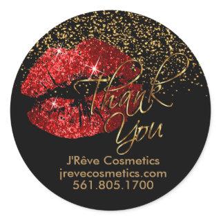 Custom Order - Red Glitter Lipstick - Thank You Classic Round Sticker