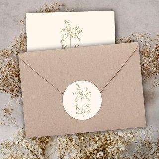 Custom Palm Tree Monogram Save the Date Logo Classic Round Sticker