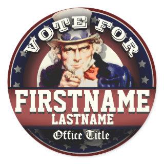 Custom Patriotic Uncle Sam Classic Round Sticker