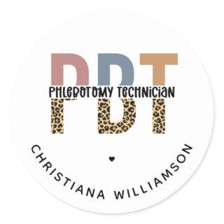 Custom PBT Phlebotomy Technician Leopard Print Classic Round Sticker