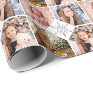 Custom Photo Collage Christmas Silver Snowflakes