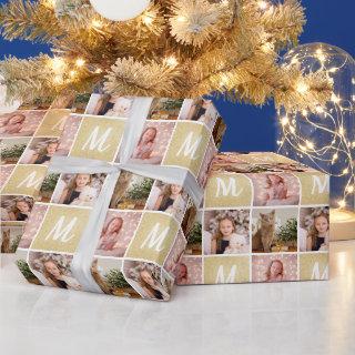 Custom Photo Collage Monogram Christmas Gold