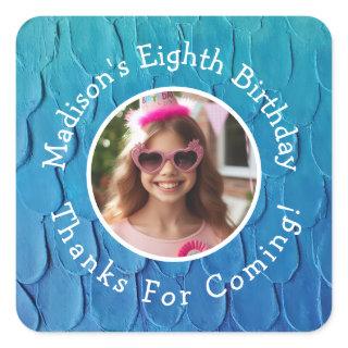 Custom Photo Name Mermaid Theme Birthday Thank You Square Sticker