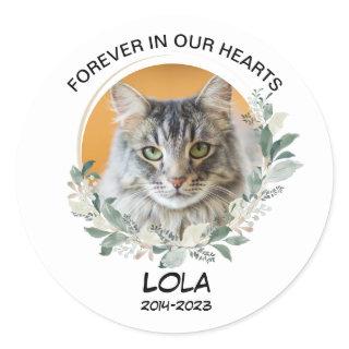 Custom Photo Pet Memorial with dates Classic Round Sticker