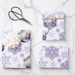 Custom Photo Purple Snowflakes Set of 3  Sheets