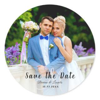 Custom Photo | Save the Date, Hand lettering W/G P Classic Round Sticker