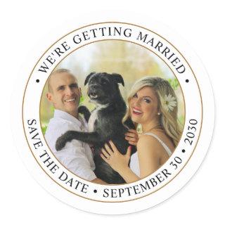 Custom Photo Wedding Save the Date Classic Round Sticker