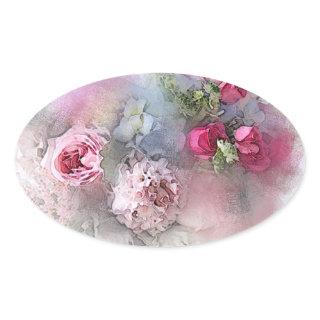 Custom Pink Red Roses Blank Watercolor Art Oval Sticker