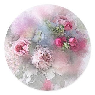 Custom Pink Red Roses Watercolor Artwork Blank Classic Round Sticker