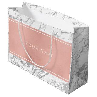 Custom Pink Rose Gold Metallic Minimal Marble Gray Large Gift Bag