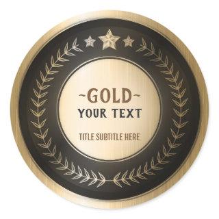 CUSTOM PRINT DIY MEDAL Gold #1 Champion EDITABLE Classic Round Sticker