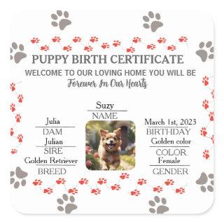 Custom Puppy Birth Certificate Square Sticker