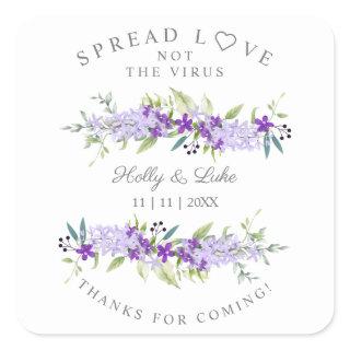 Custom Purple Flower Wedding  Garland Sanitizer Square Sticker