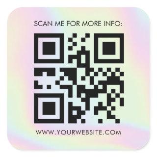 Custom QR Code & Holographic Pastel Business Promo Square Sticker