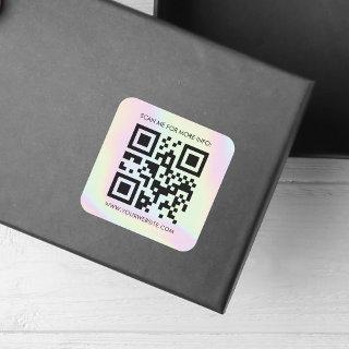 Custom QR Code & Holographic Pastel Business Promo Square Sticker