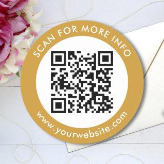 Custom QR Code Text Black White Gold Classic Round Sticker
