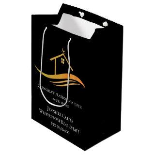 Custom Real Estate Company Chic Black Gold Medium Gift Bag