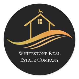 Custom Real Estate Company Chic Black Gold Realtor Classic Round Sticker