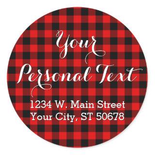 Custom Red Black Country Check Plaid Pattern Classic Round Sticker