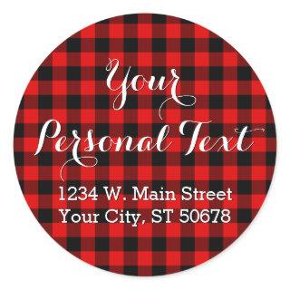 Custom Red Black Country Check Plaid Pattern Classic Round Sticker