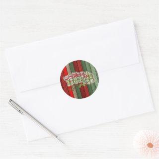 Custom Red Green Weathered Wooden Planks Pattern Classic Round Sticker