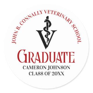 Custom Red Veterinary School Graduation Party Classic Round Sticker