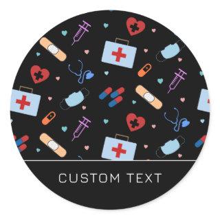 Custom RN Nurse | Doctor Medical Pattern Classic Round Sticker