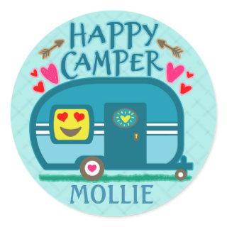 Custom Rustic Camping Happy Camper RVing Classic Round Sticker