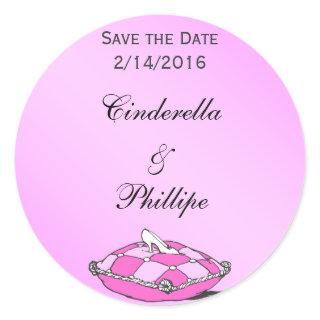Custom Save the Date Cinderella Slipper Pink Classic Round Sticker