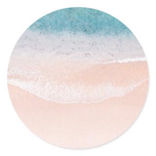 Custom Seaside Beach Sand Blue Sea Blank Template Classic Round Sticker