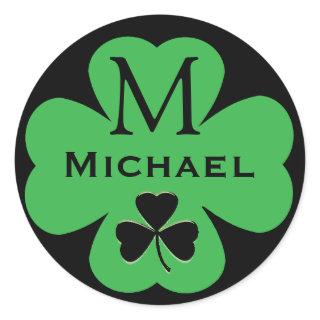 Custom Shamrock with Monogram and Name Classic Round Sticker