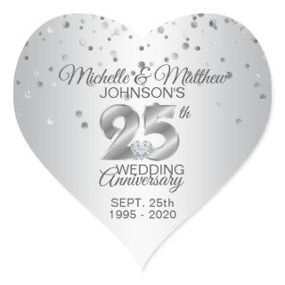 Custom Silver 25th Wedding Anniversary Diamond Heart Sticker