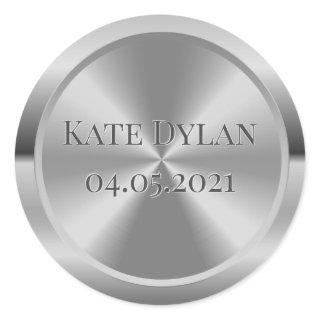 Custom Simulated Engraved Silver Round Sticker