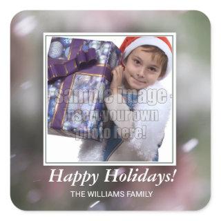 Custom Snowy Background Christmas Photo Template S Square Sticker
