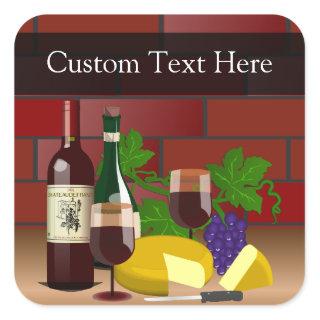 Custom Sticker, Wine Cheese Table Scene Square Sticker