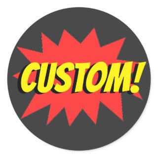 Custom Superhero Exclamation Classic Round Sticker