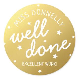 Custom Teacher Faux Gold Star Classic Round Sticker
